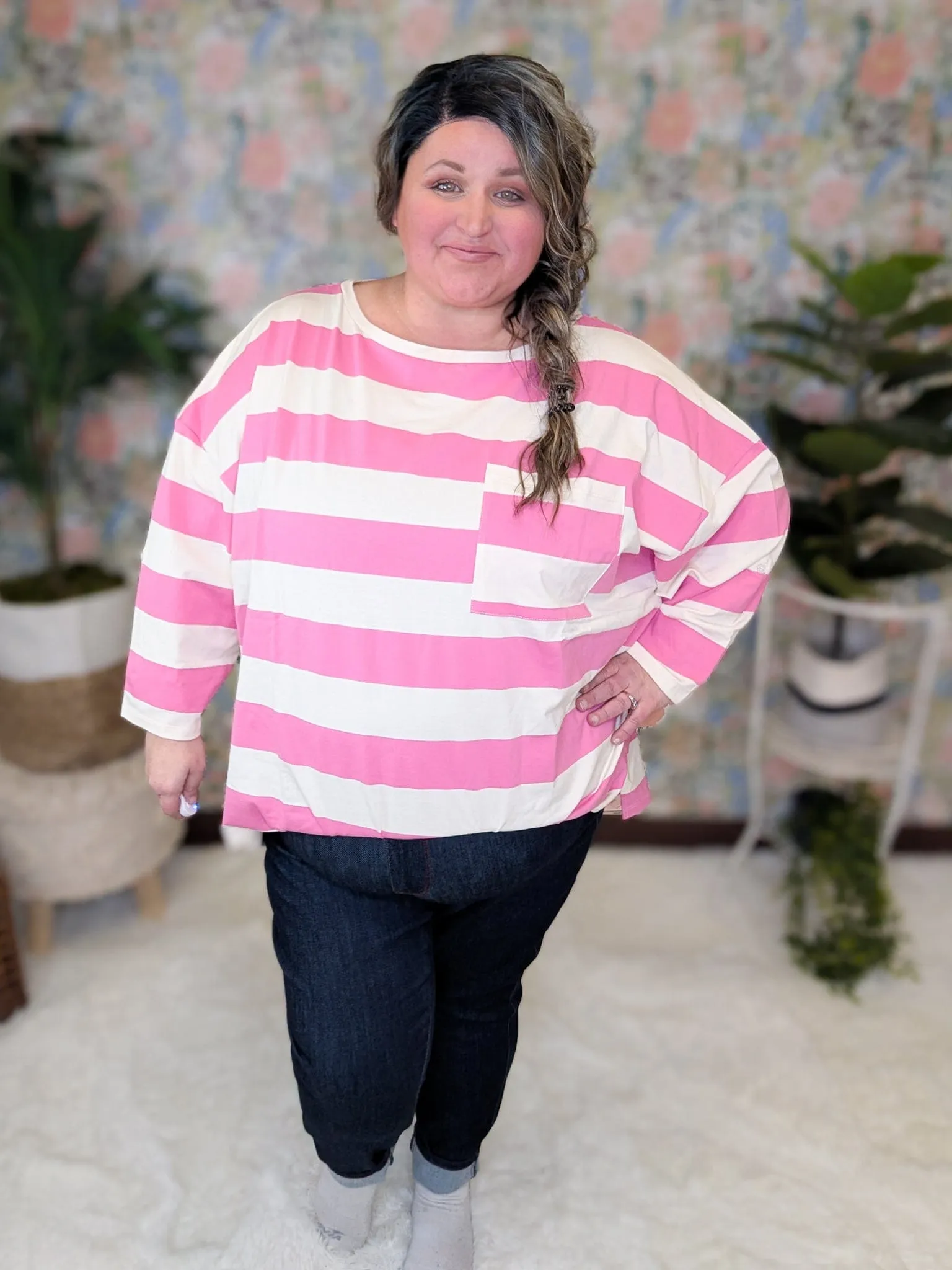 Hayden Slouchy Tab Sleeve Top in Wide Stripes (3 COLORS)