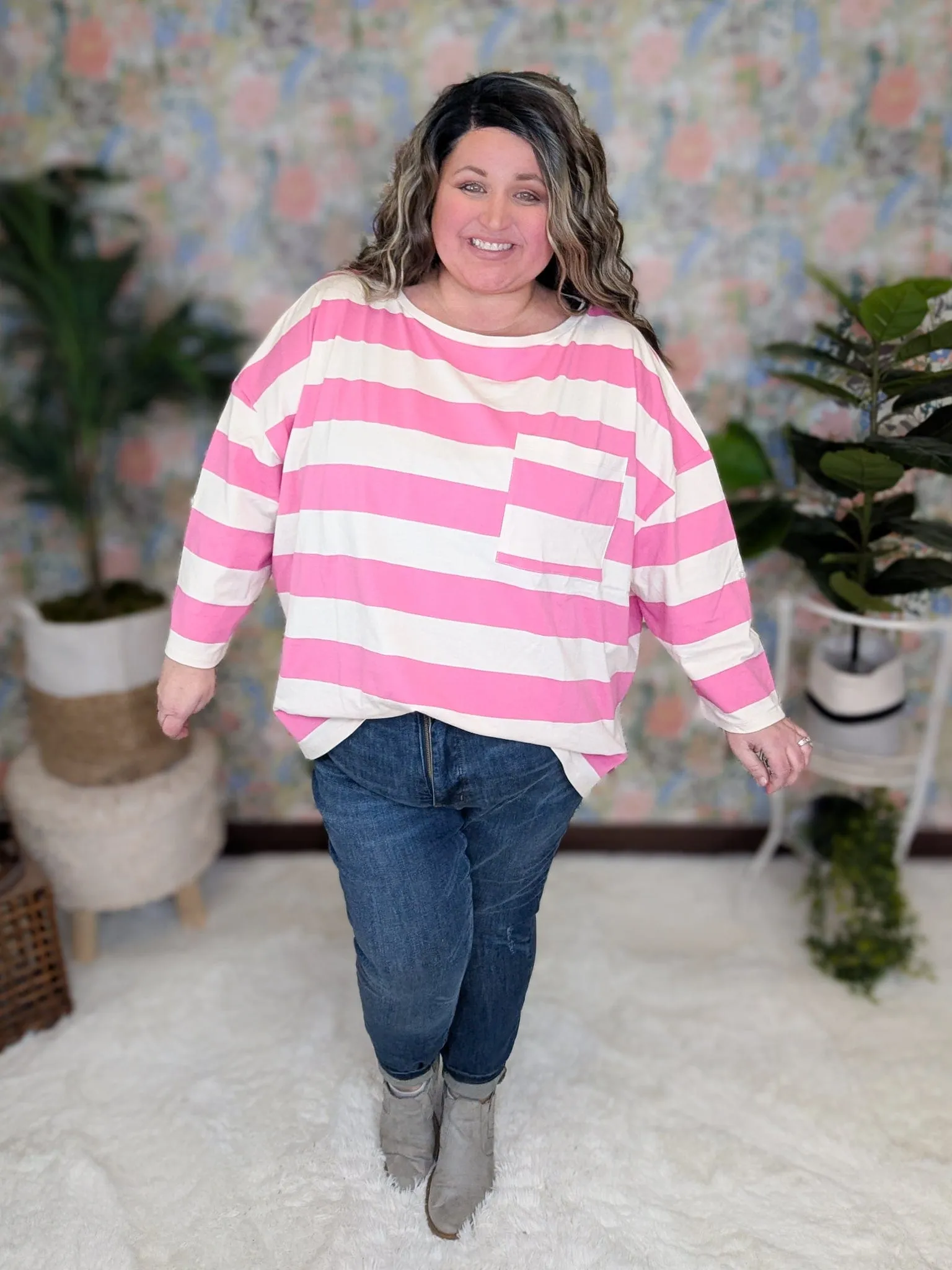 Hayden Slouchy Tab Sleeve Top in Wide Stripes (3 COLORS)
