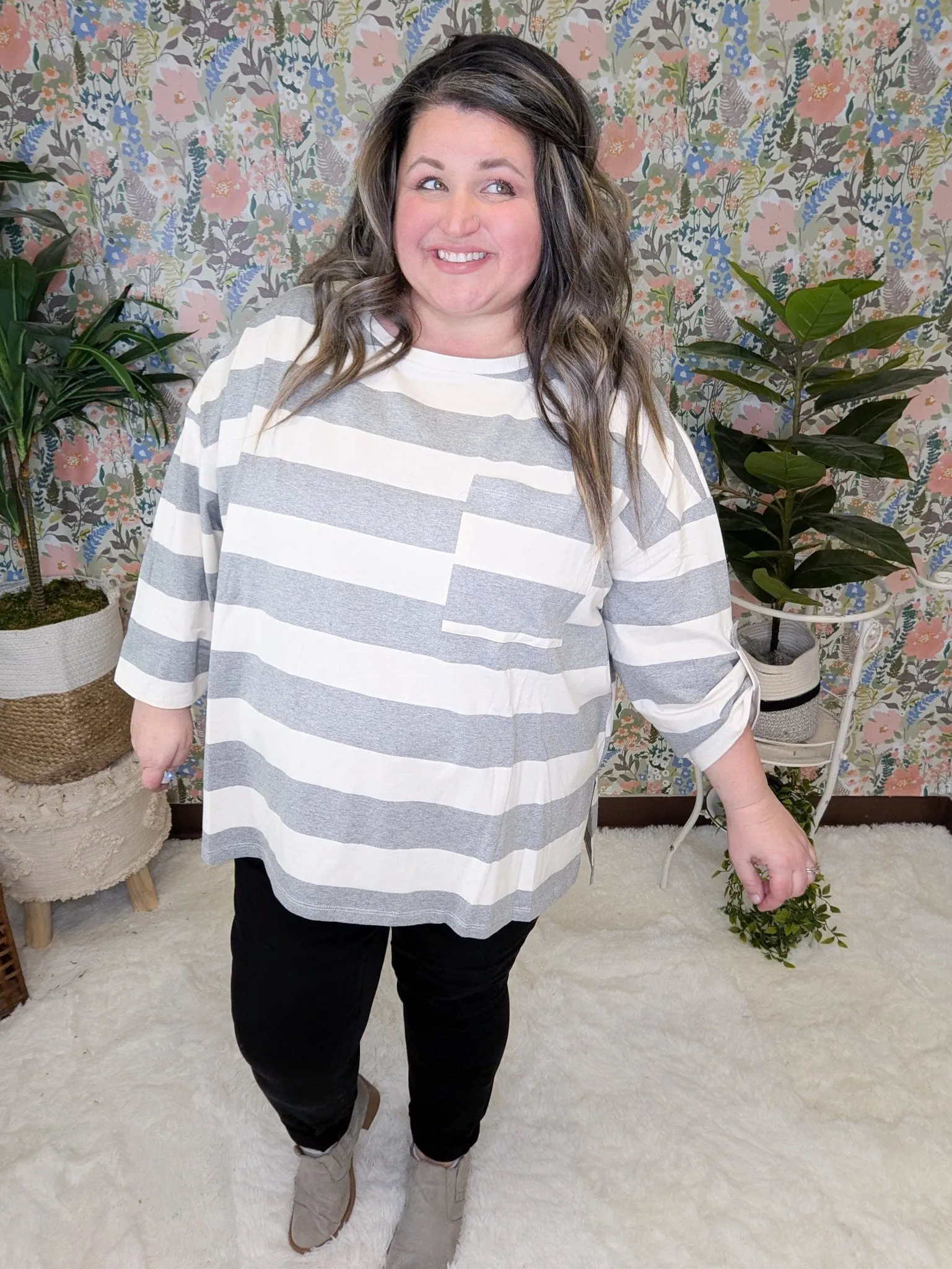 Hayden Slouchy Tab Sleeve Top in Wide Stripes (3 COLORS)