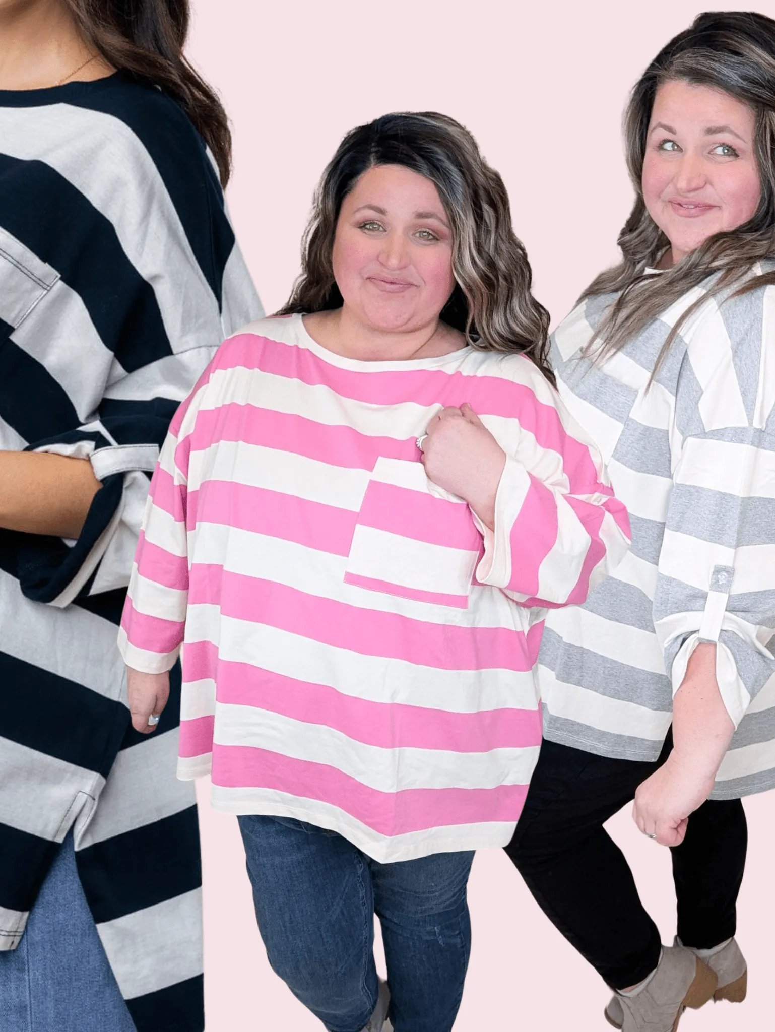Hayden Slouchy Tab Sleeve Top in Wide Stripes (3 COLORS)