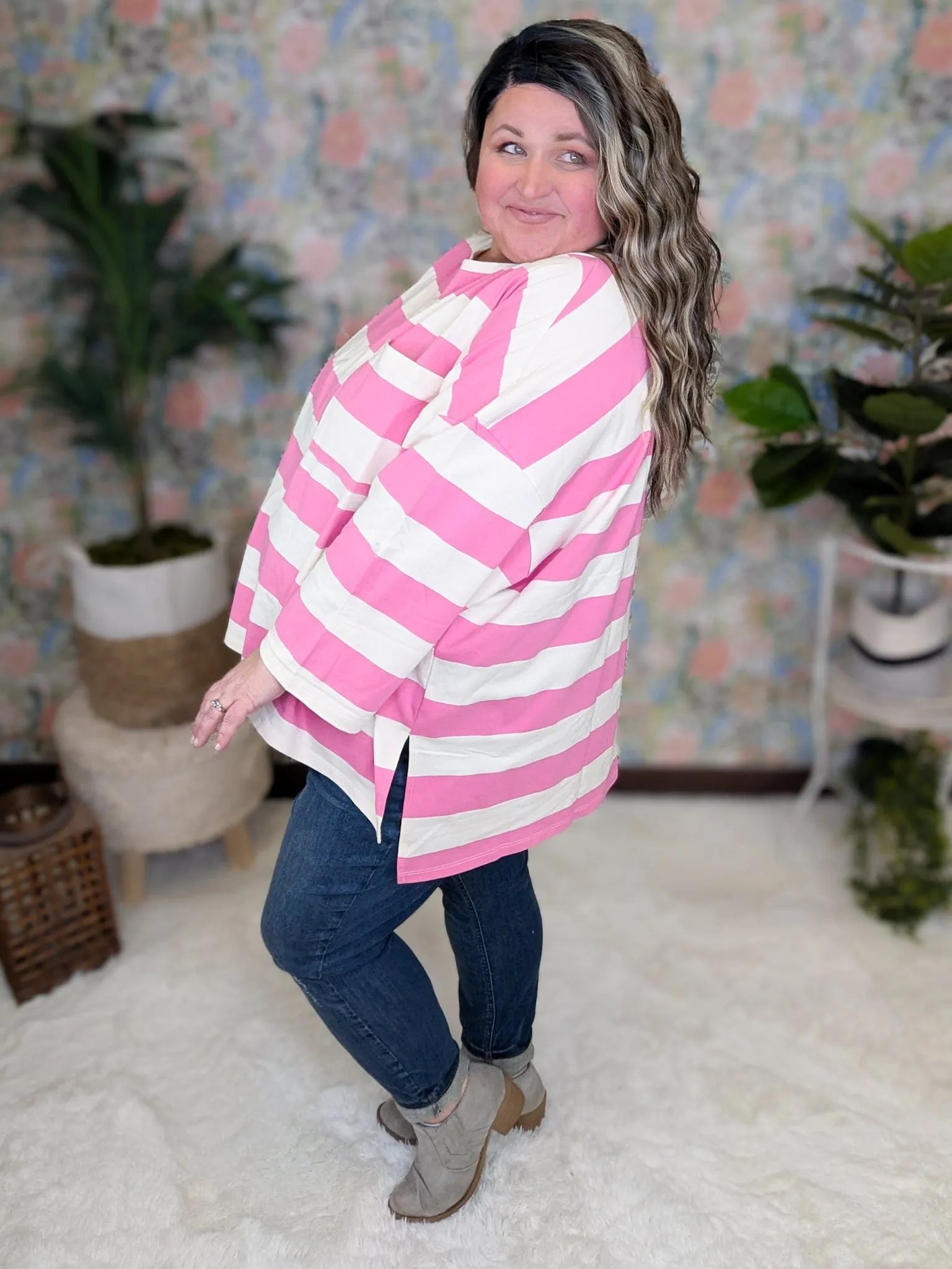 Hayden Slouchy Tab Sleeve Top in Wide Stripes (3 COLORS)