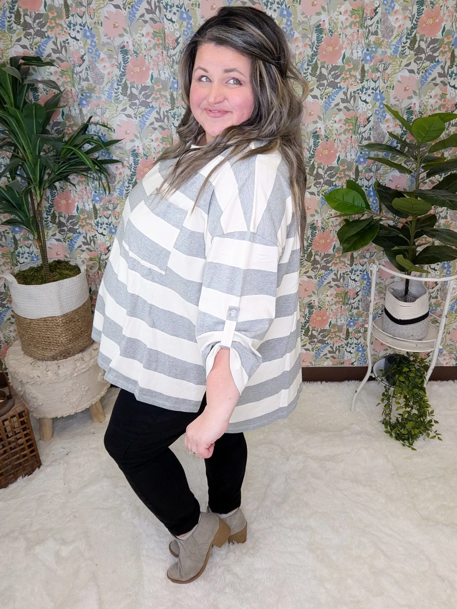 Hayden Slouchy Tab Sleeve Top in Wide Stripes (3 COLORS)