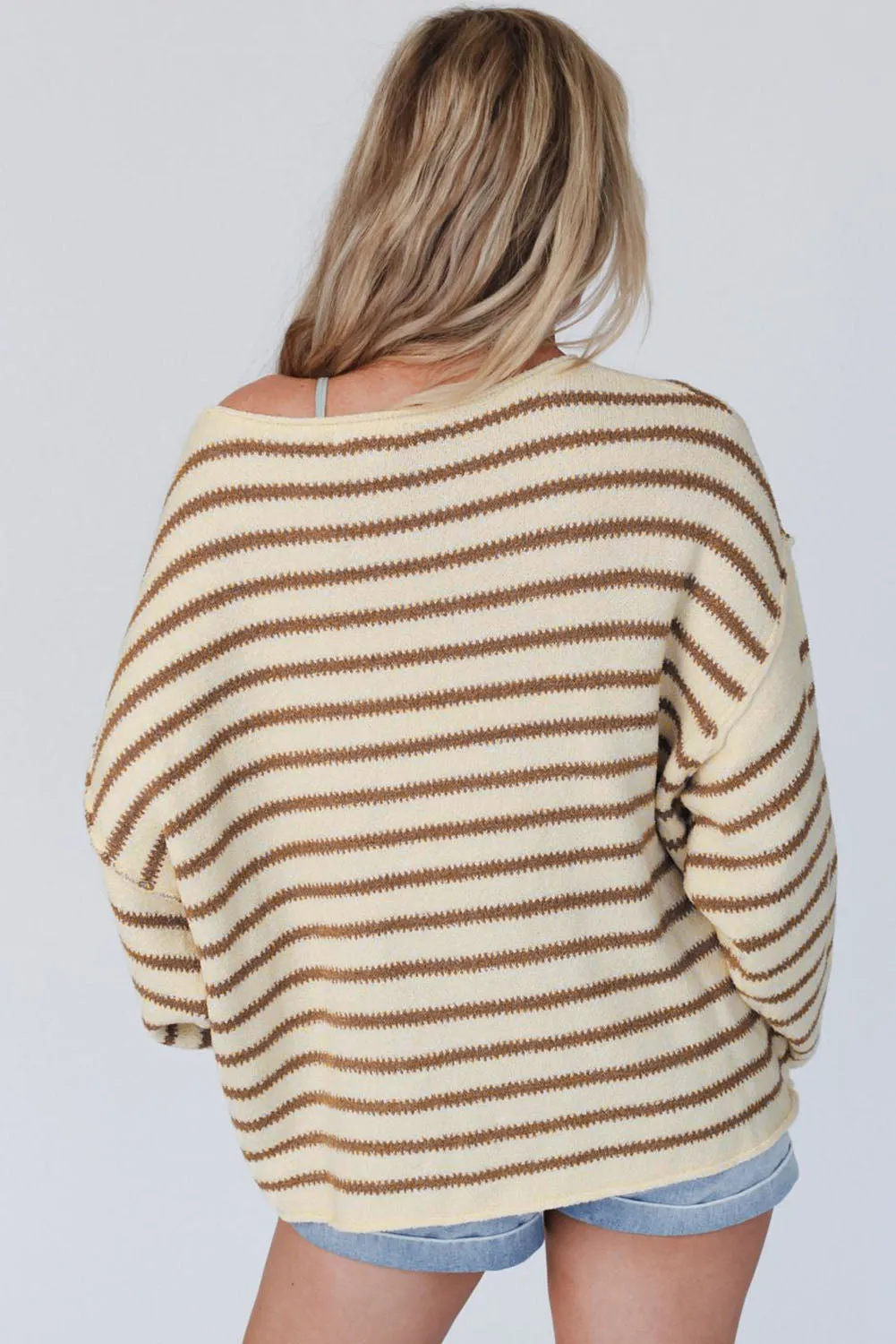 Hazel Blues® |  Boat Neck Long Sleeve Striped Sweater