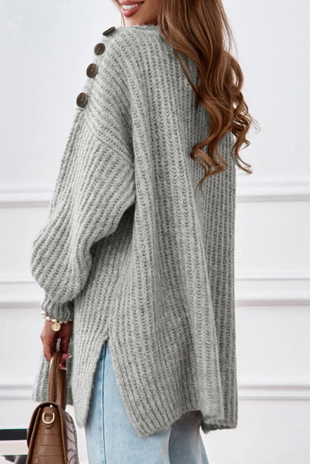 Hazel Blues® |  Buttoned Boat Neck Slit Sweater