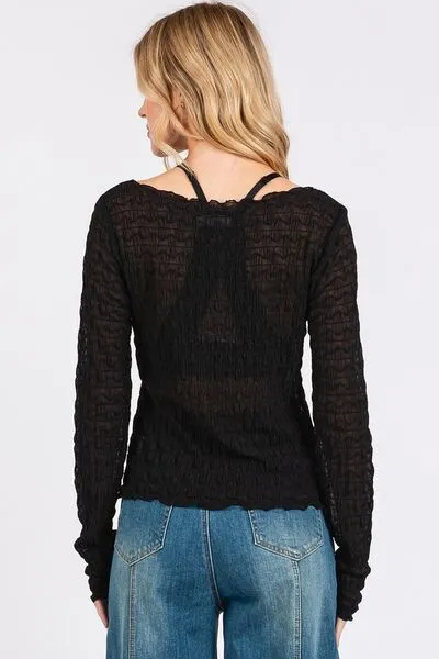 Hazel Blues® |  Mittoshop Lettuce Hem Boat Neck Long Sleeve Blouse