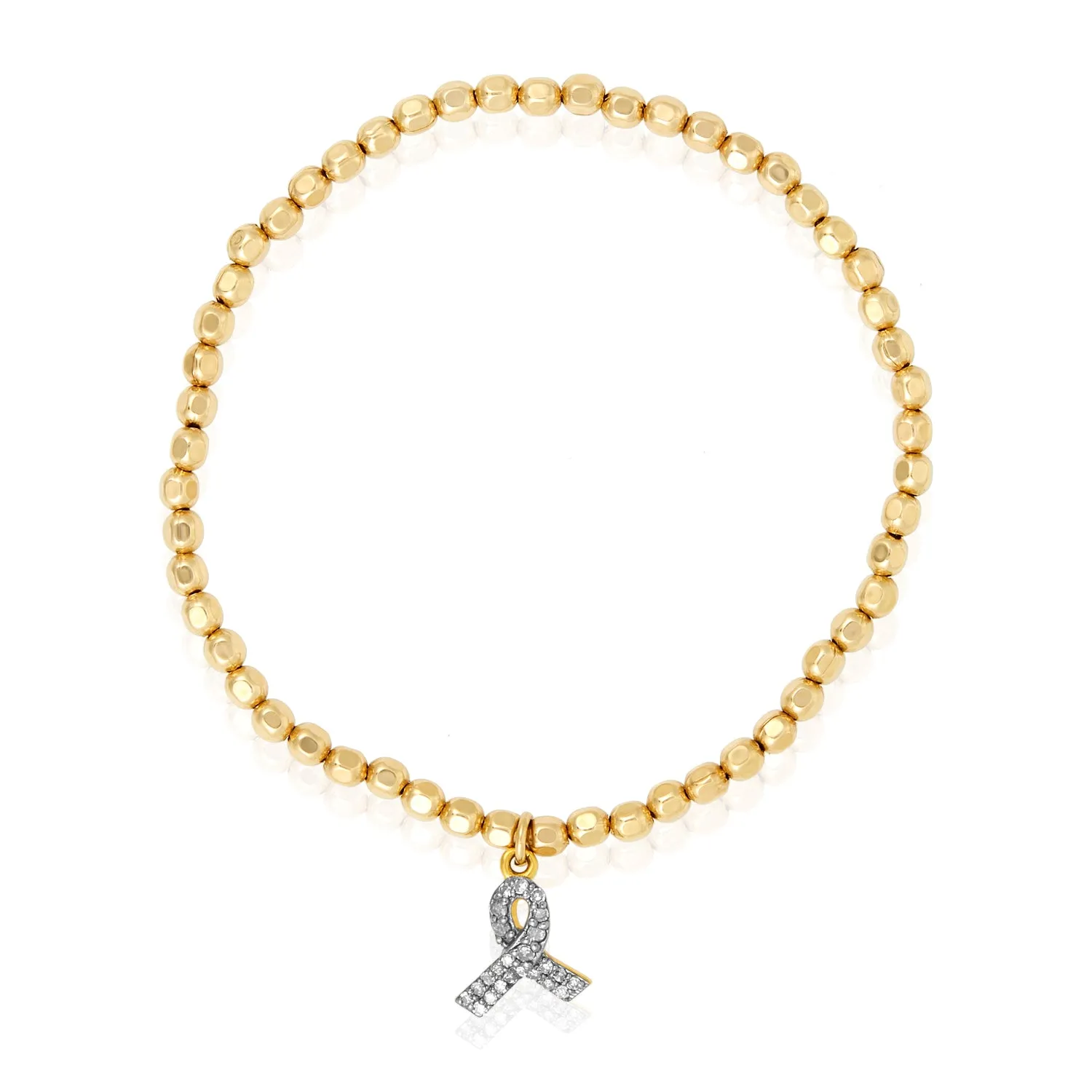 Hearty Ribbon Gold bead Stretchy Bracelet