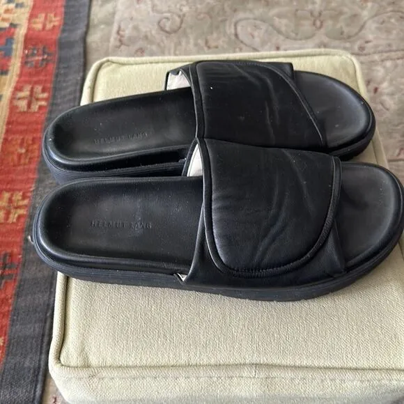 Helmut Lang slides. Black leather.