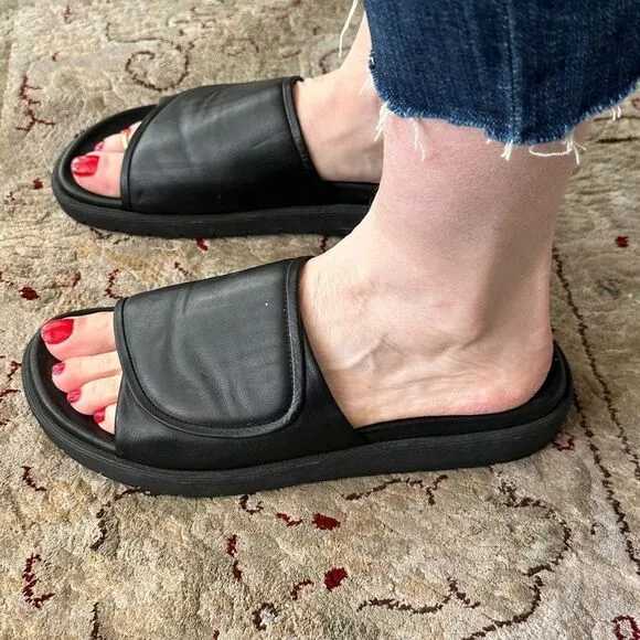 Helmut Lang slides. Black leather.