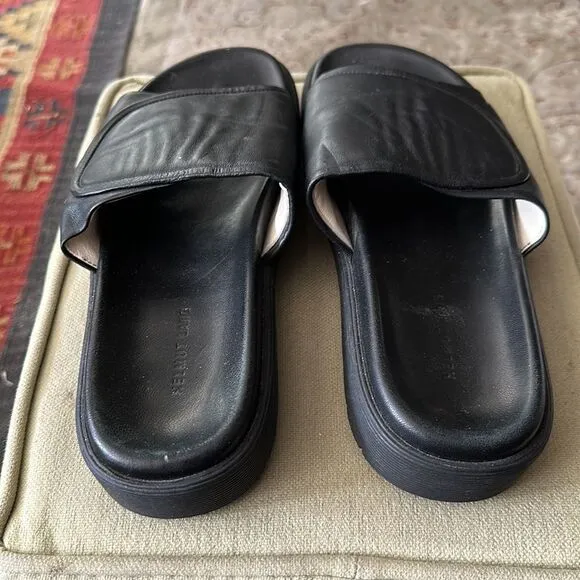 Helmut Lang slides. Black leather.