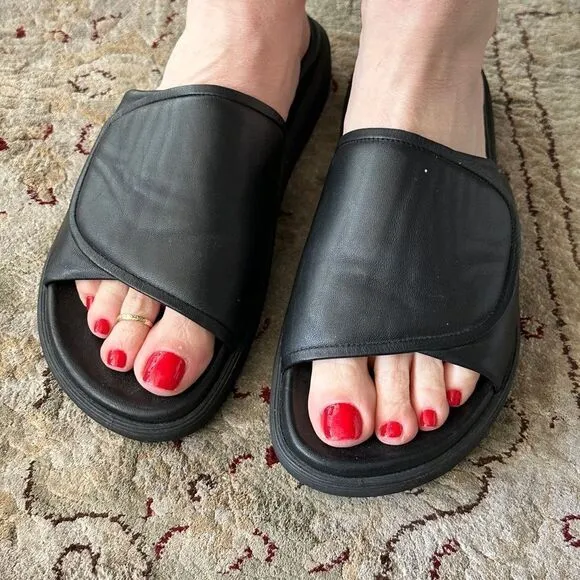 Helmut Lang slides. Black leather.