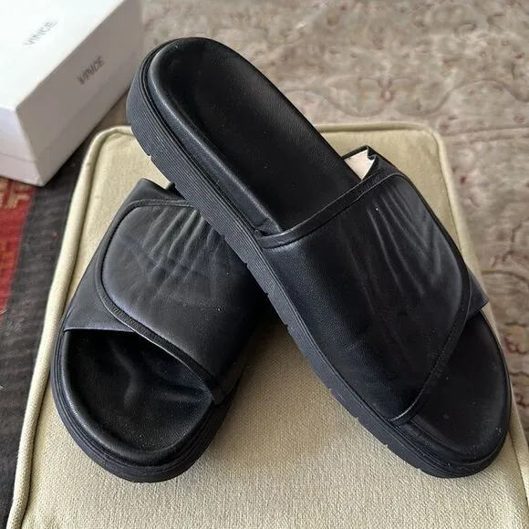 Helmut Lang slides. Black leather.