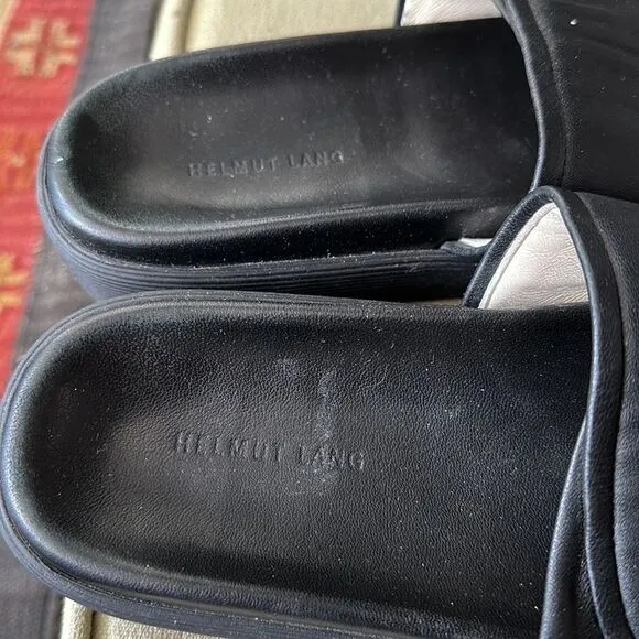 Helmut Lang slides. Black leather.