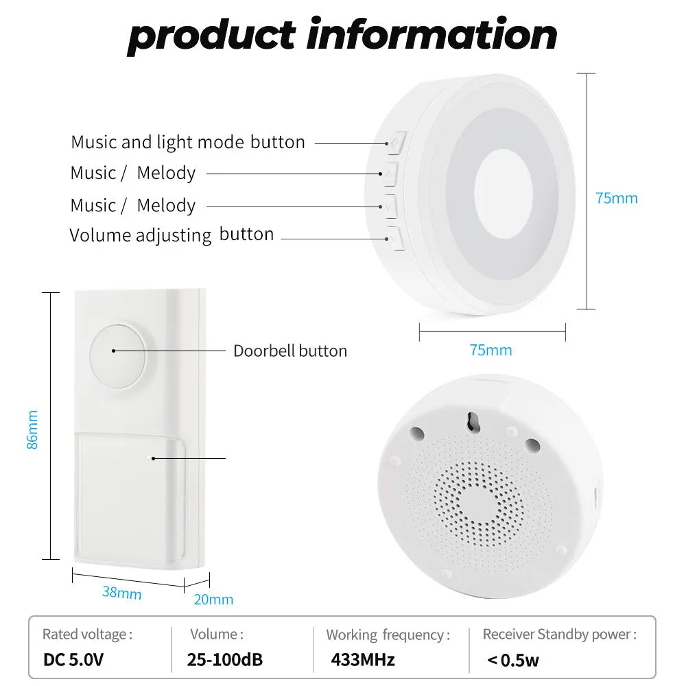 Homlly IP55 Wireless Waterproof Home Doorbell With 58 Melodies