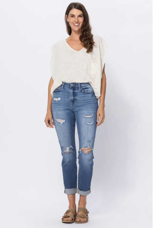 JUDY BLUE Distressed LT Jean cuffed