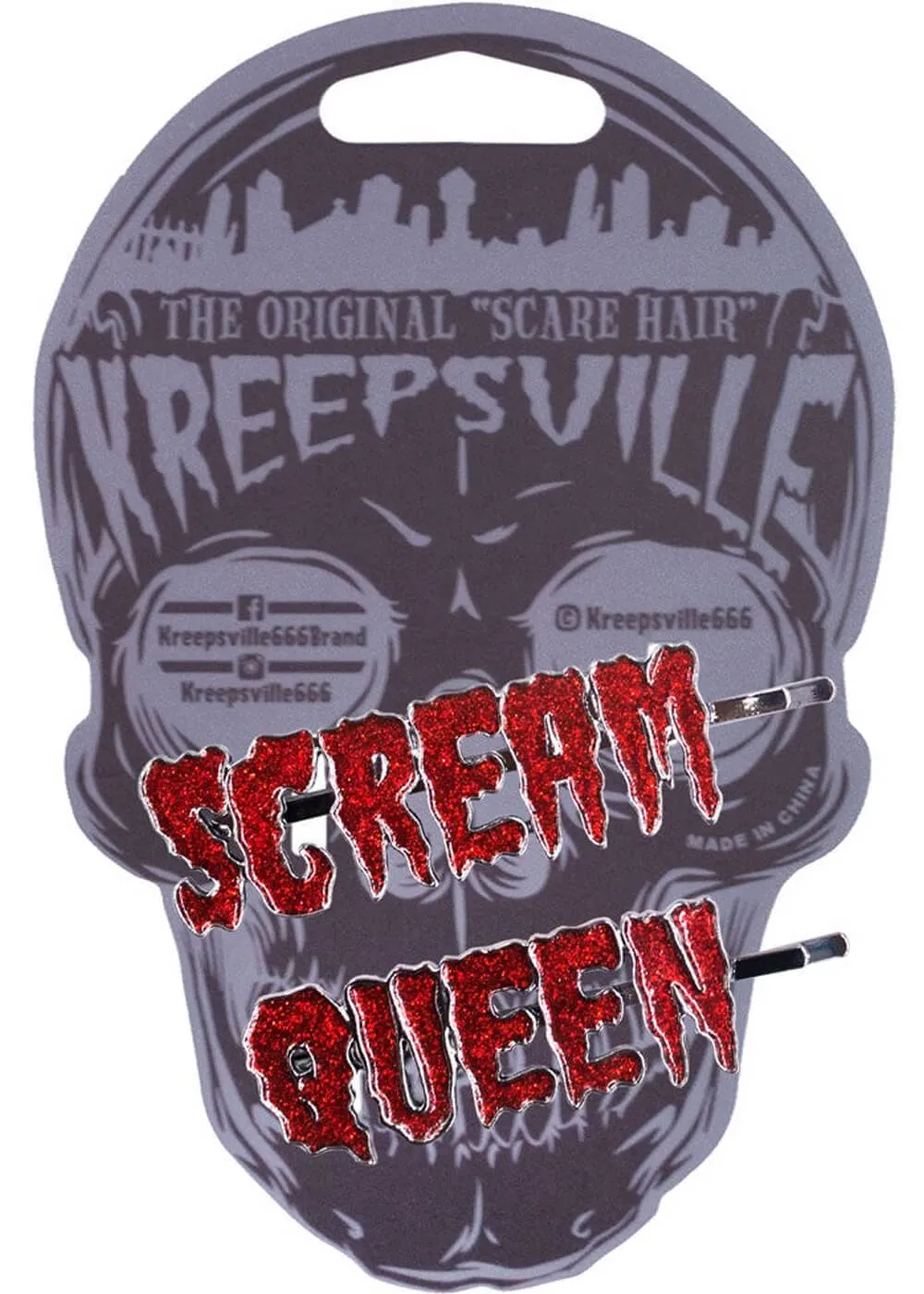 Kreepsville Scream Queen Text Set Hairslides Red