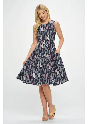 LA Soul Olivia Retro Cats A-Line Dress Black