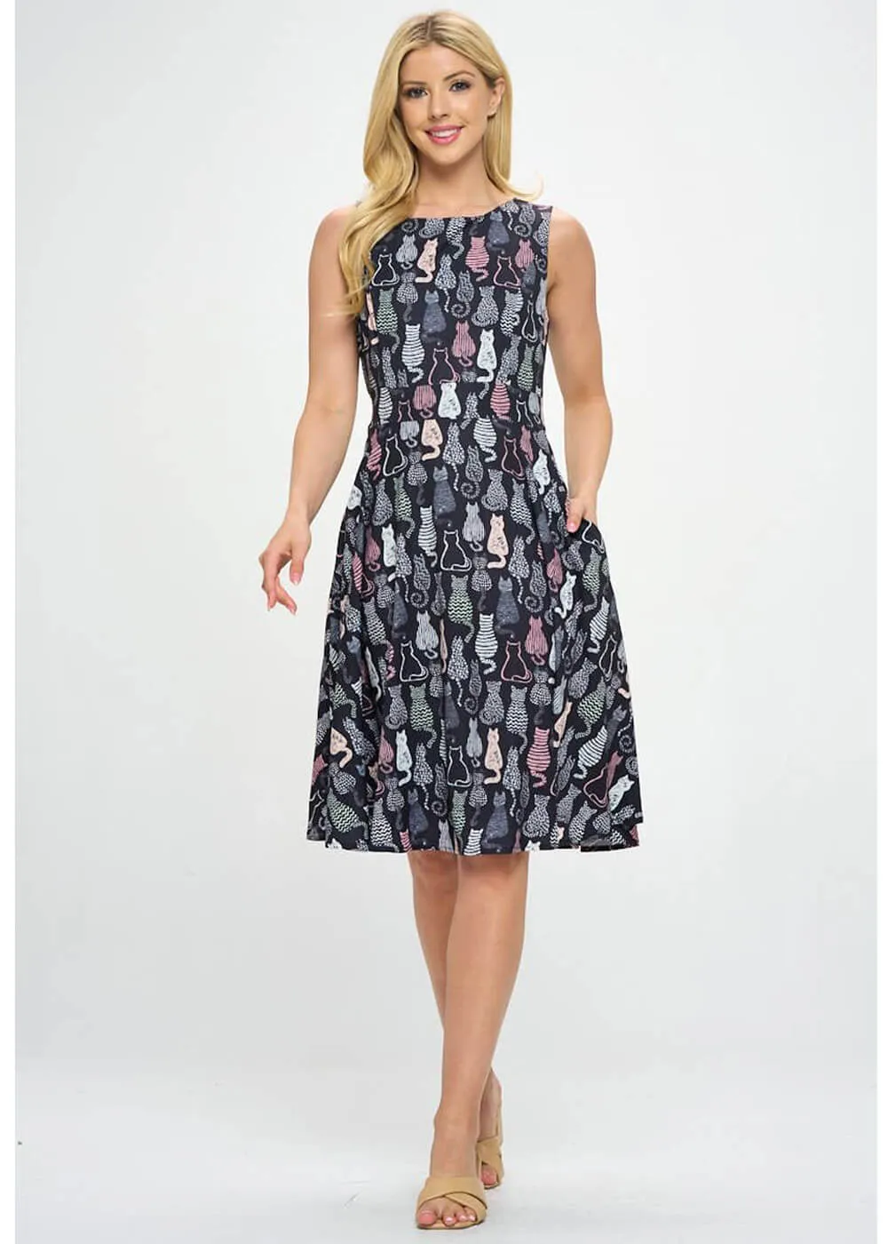 LA Soul Olivia Retro Cats A-Line Dress Black