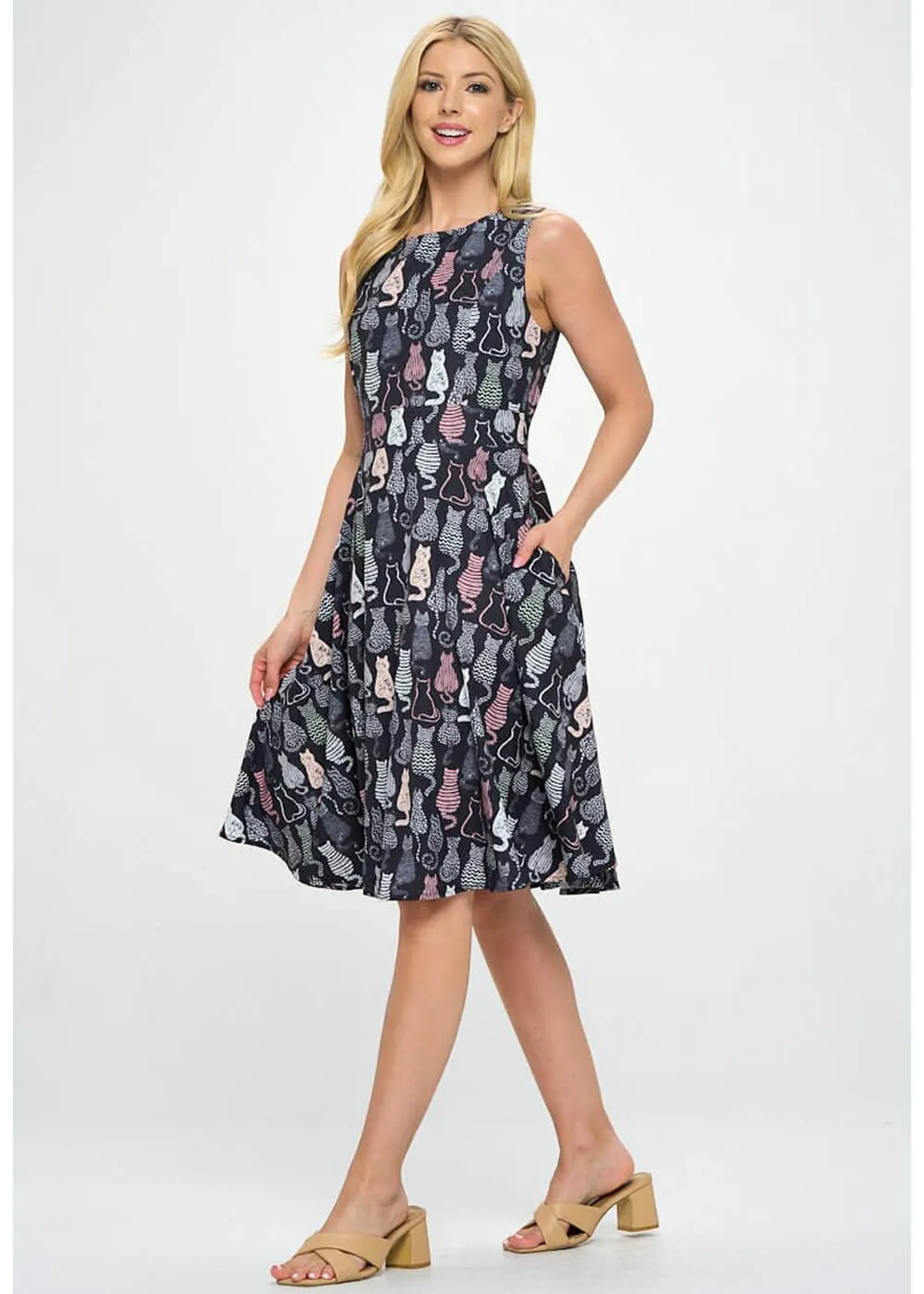 LA Soul Olivia Retro Cats A-Line Dress Black