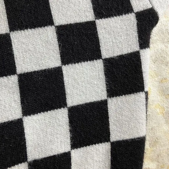 lala L/XL Mod Checkerboard Sweater Boxy Cropped Black White Pullover Boatneck