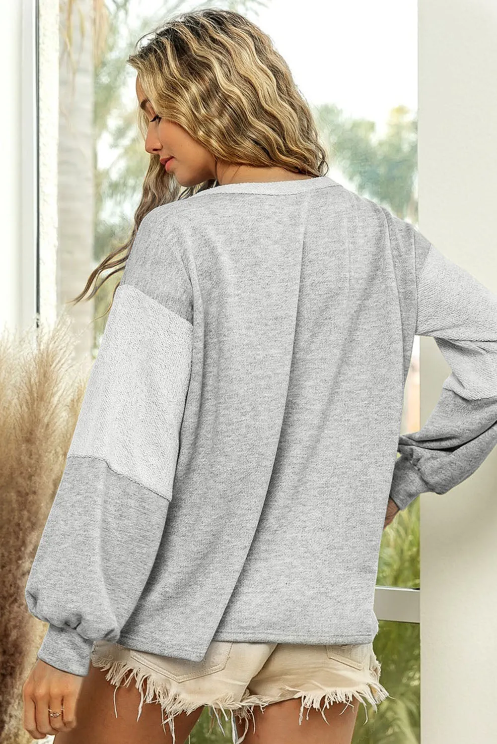 Laura Color Block Double Chest Pocket Boat Neck Top
