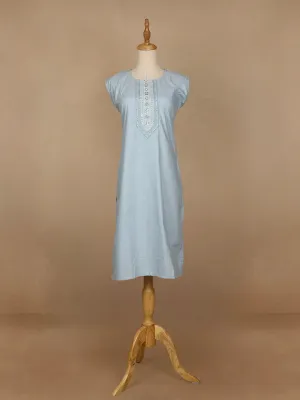 Light Blue Floral Designed Cotton Kurti