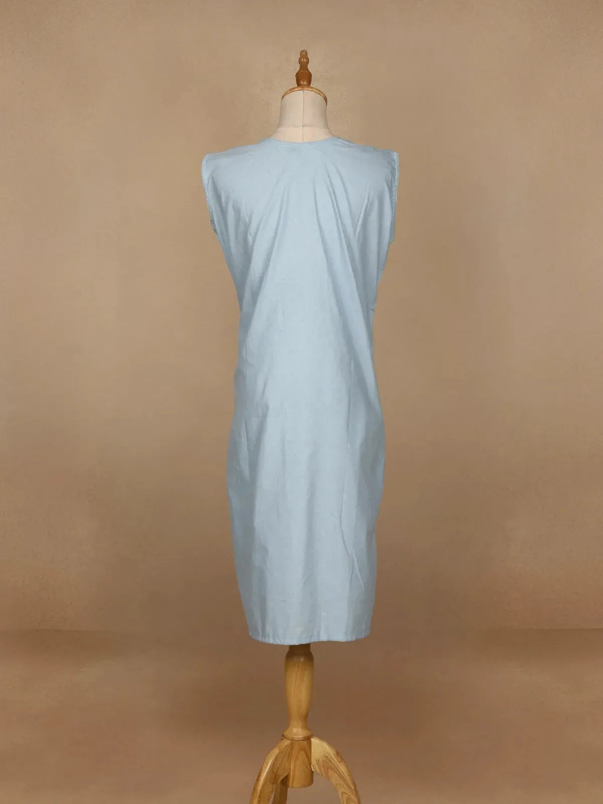 Light Blue Floral Designed Cotton Kurti