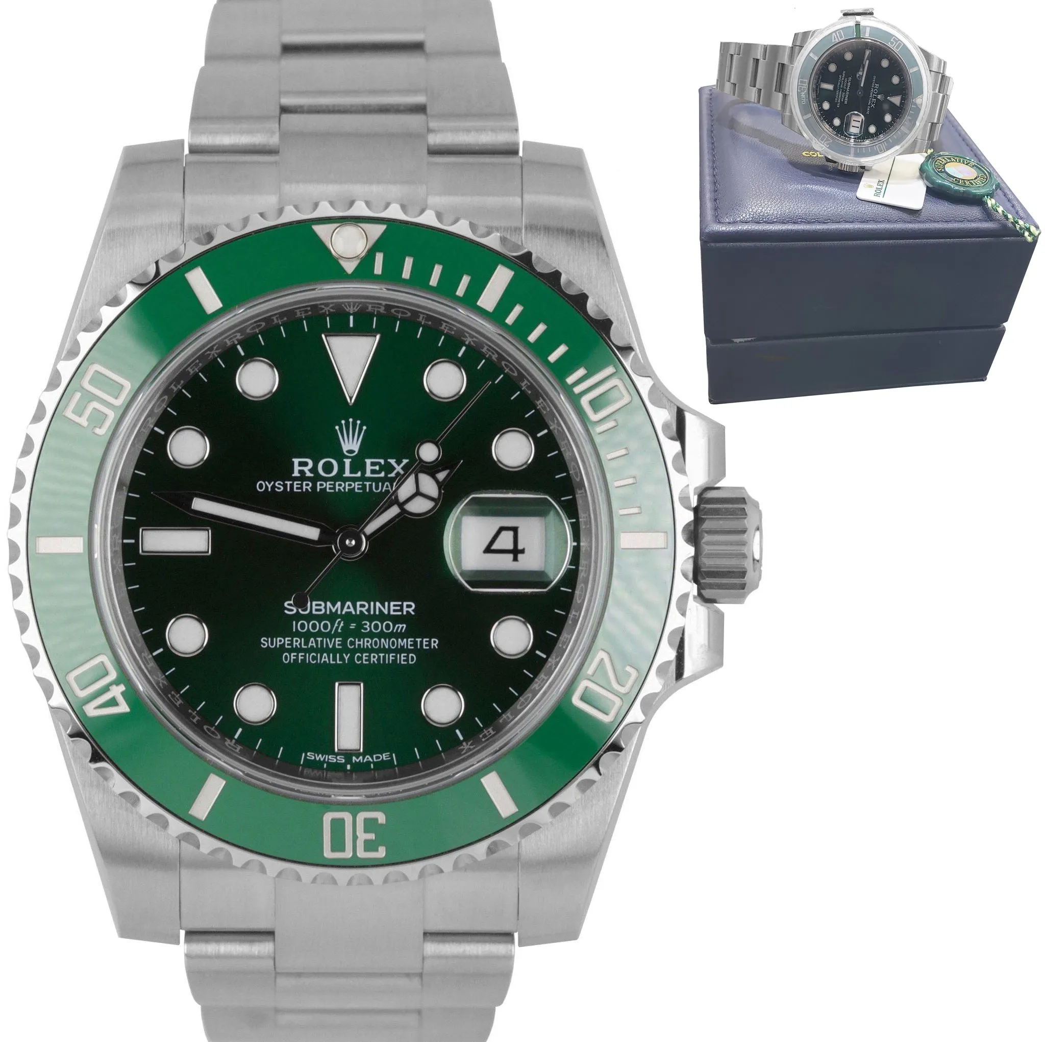 LNIB MINT 2019 Rolex Submariner Date Hulk 116610 LV Green Ceramic 40mm Watch
