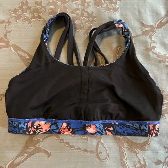 Lululemon Energy Exhale Sport Bra Mini Paint Storm Harbor Blue Multi Size 8