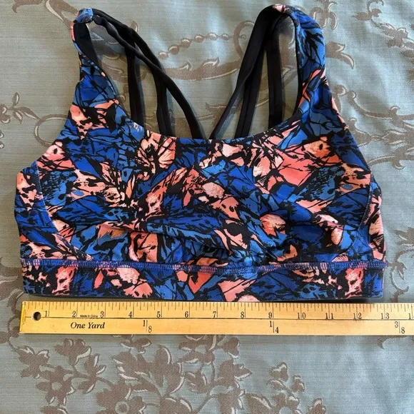 Lululemon Energy Exhale Sport Bra Mini Paint Storm Harbor Blue Multi Size 8