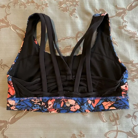 Lululemon Energy Exhale Sport Bra Mini Paint Storm Harbor Blue Multi Size 8