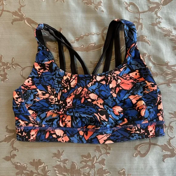 Lululemon Energy Exhale Sport Bra Mini Paint Storm Harbor Blue Multi Size 8