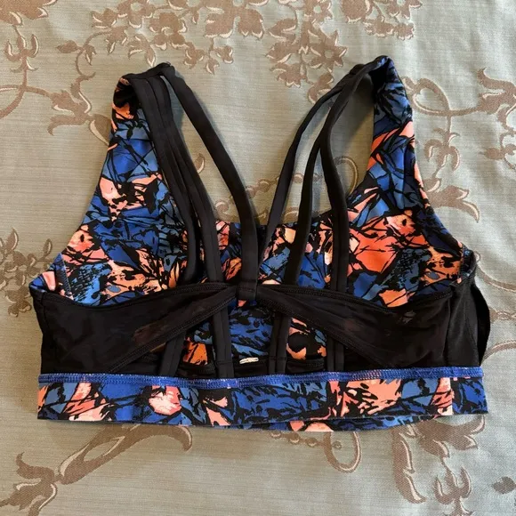 Lululemon Energy Exhale Sport Bra Mini Paint Storm Harbor Blue Multi Size 8