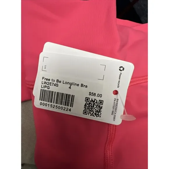 Lululemon Womens Free To Be Longline Sports Bra Lipgloss Pink LIPG Sz 4 New