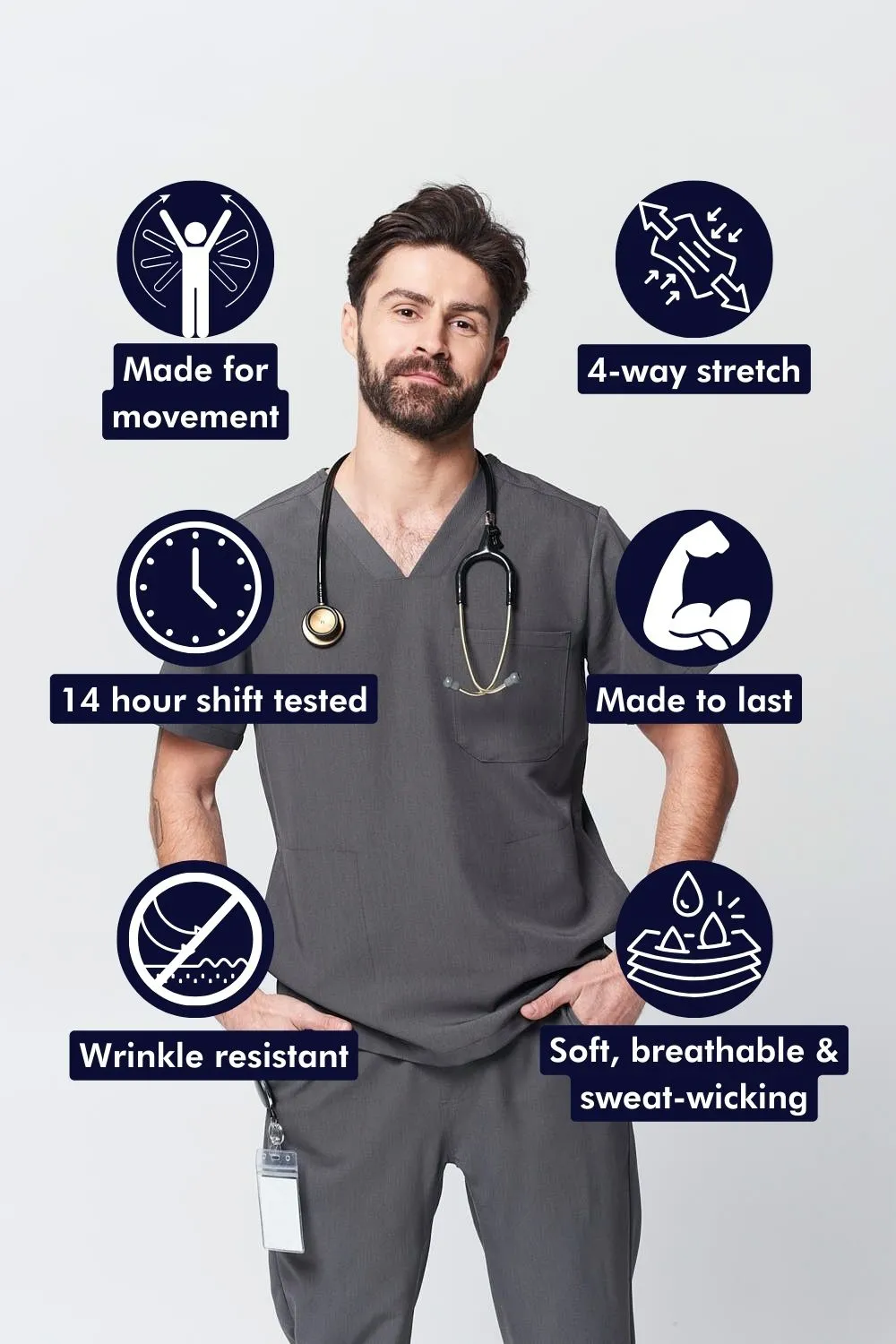 Men's 3-Pocket Scrub Top