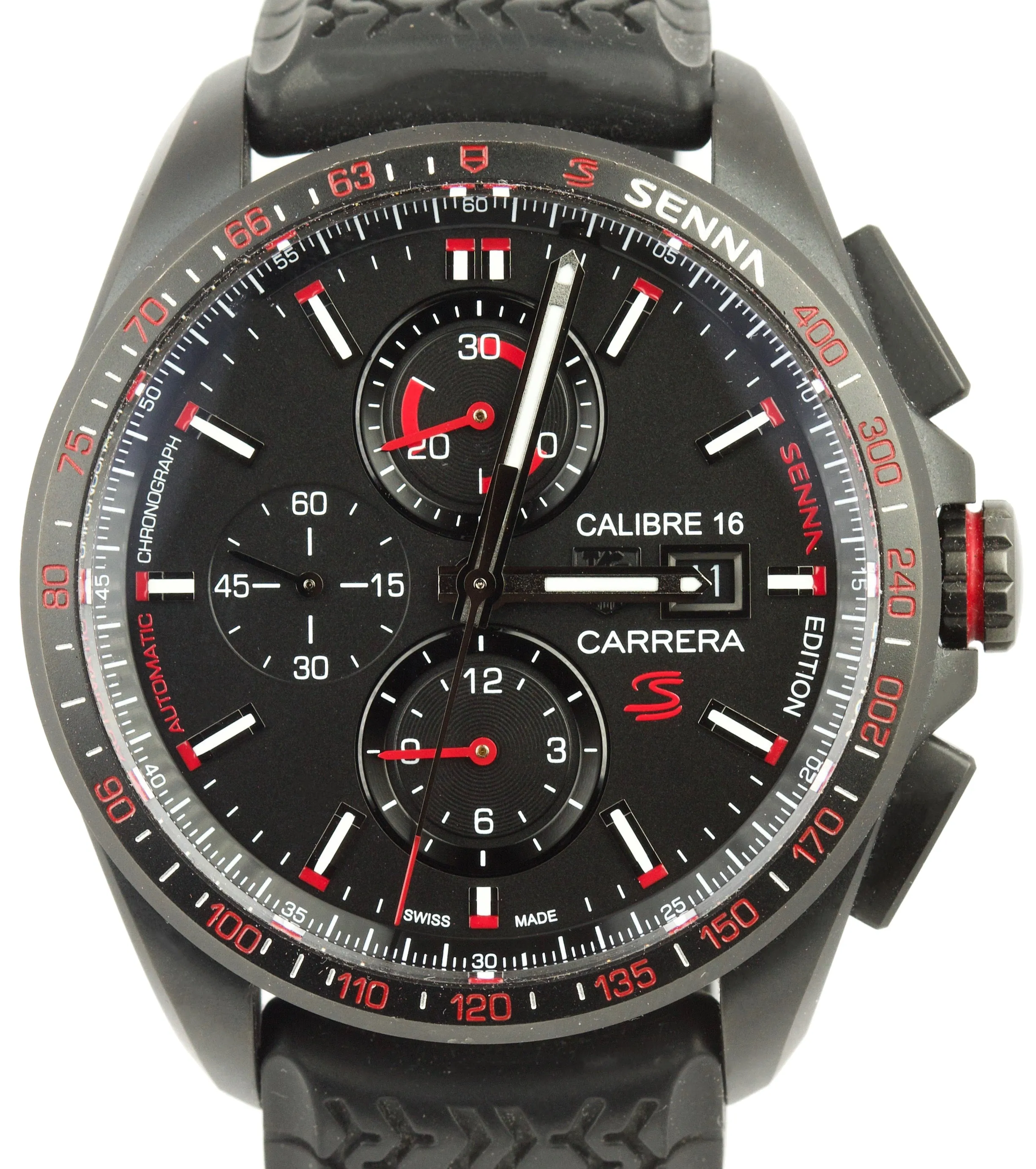 Men's Tag Heuer Ayrtron Chrono Senna Edition CBB2080 43mm Black Titanium Watch