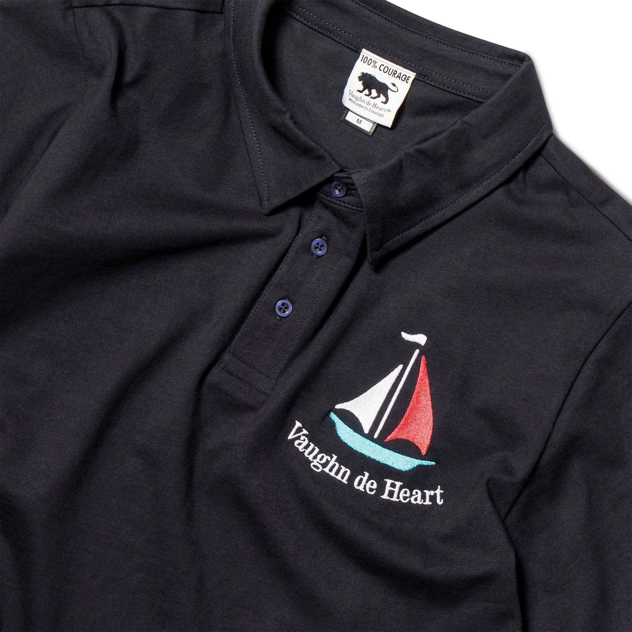Men's - Voilier - Navy Blue Sailboat French 3 Button Polo