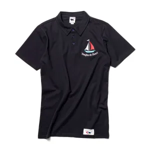 Men's - Voilier - Navy Blue Sailboat French 3 Button Polo