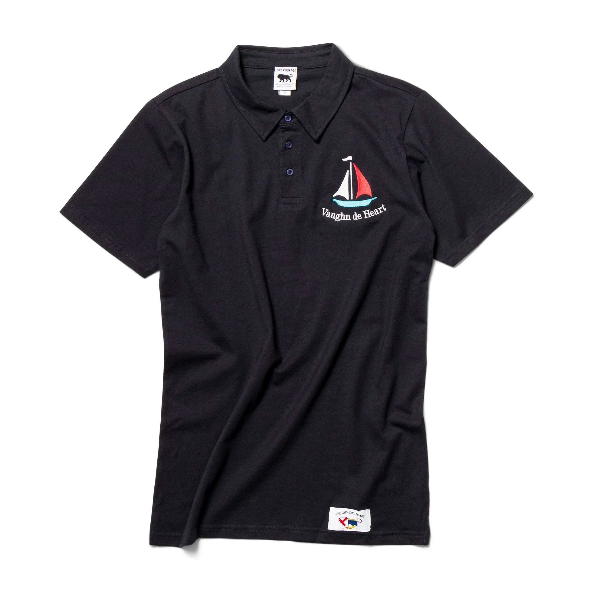 Men's - Voilier - Navy Blue Sailboat French 3 Button Polo