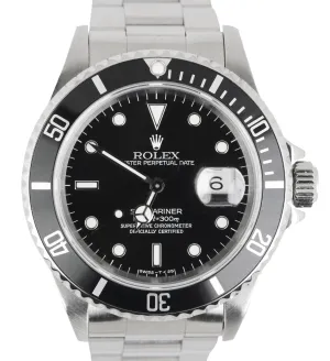 MINT 1993 Submariner Date Stainless Steel Black 40mm 16610 Dive S Oyster Watch