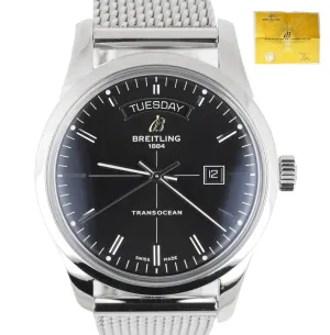 MINT Breitling Transocean Day Date Black 43mm A45310 Stainless Steel Watch