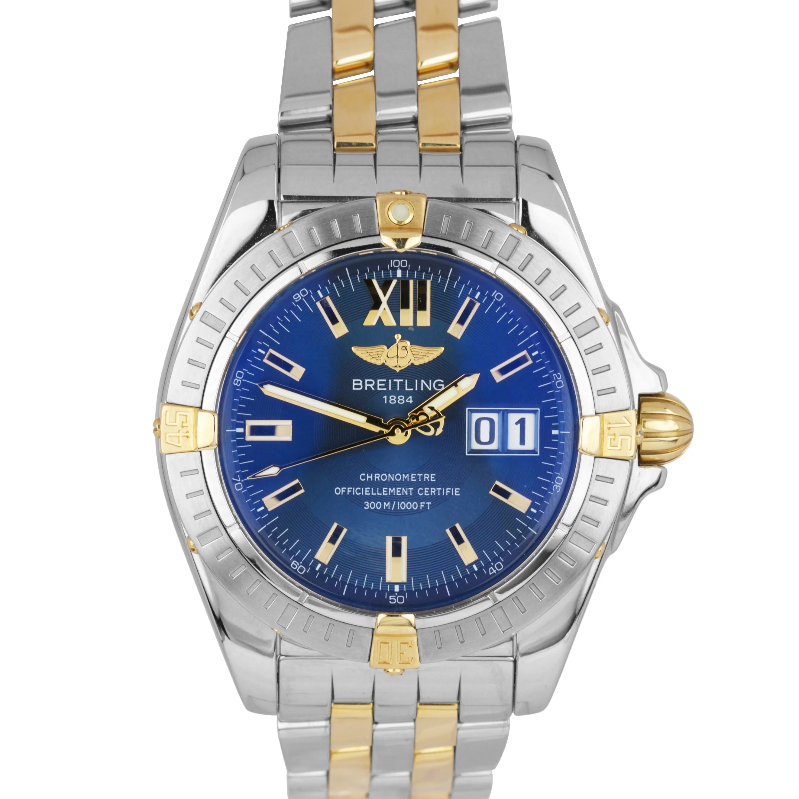 MINT Men's Breitling Galactic 41 Date Two-Tone Stainless Gold Blue B49350 Watch