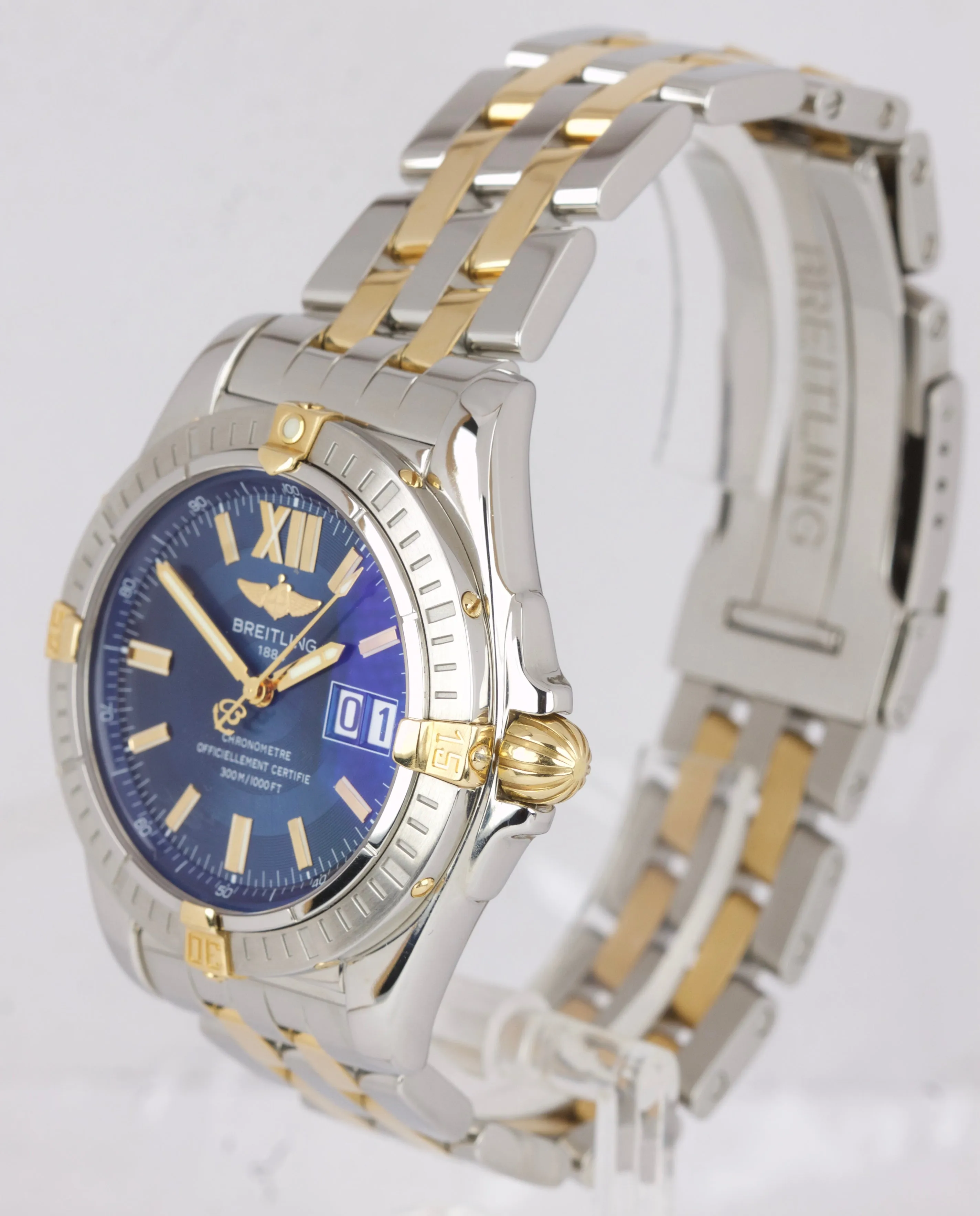 MINT Men's Breitling Galactic 41 Date Two-Tone Stainless Gold Blue B49350 Watch