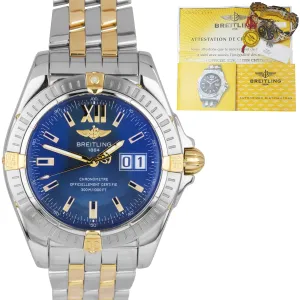 MINT Men's Breitling Galactic 41 Date Two-Tone Stainless Gold Blue B49350 Watch