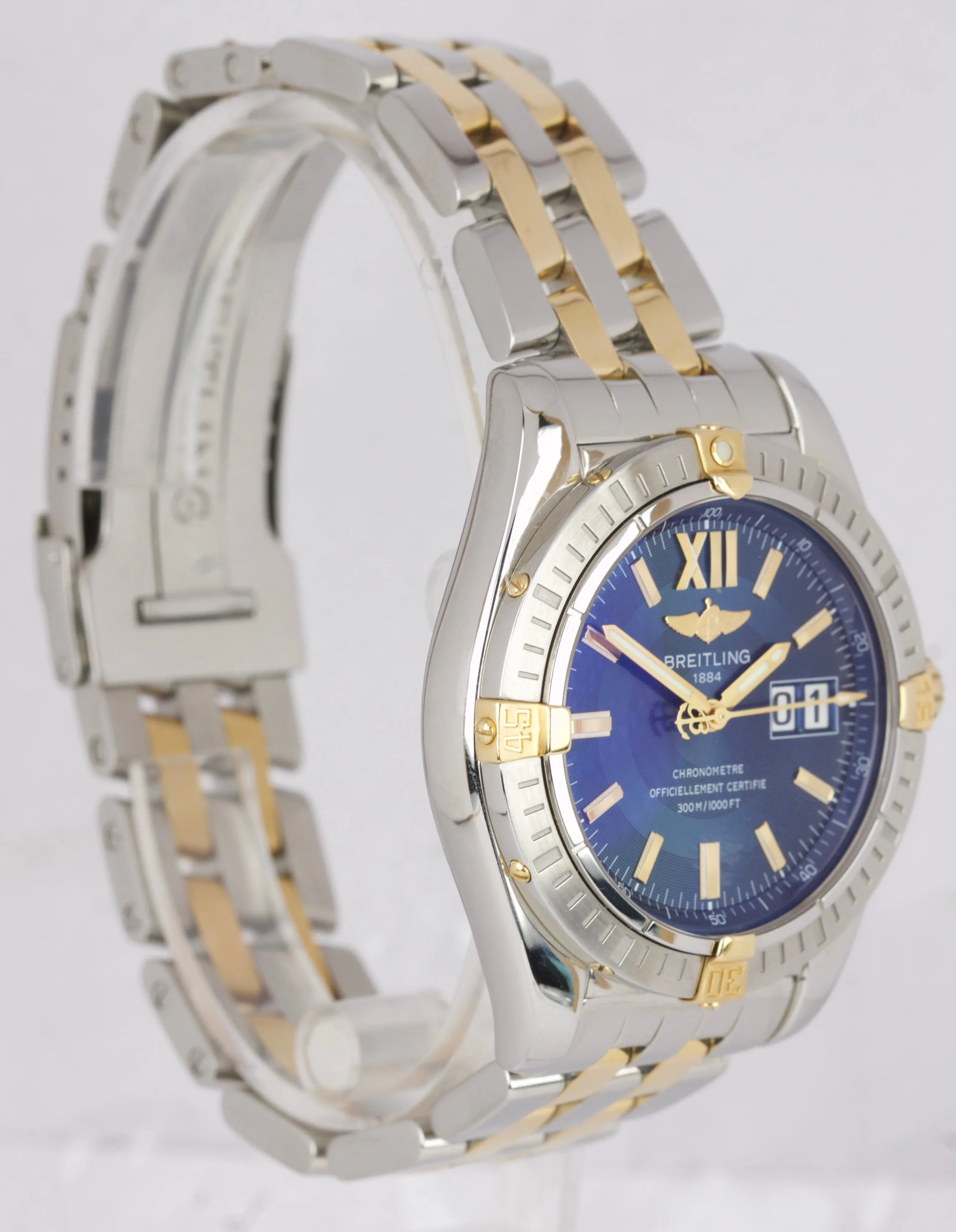 MINT Men's Breitling Galactic 41 Date Two-Tone Stainless Gold Blue B49350 Watch