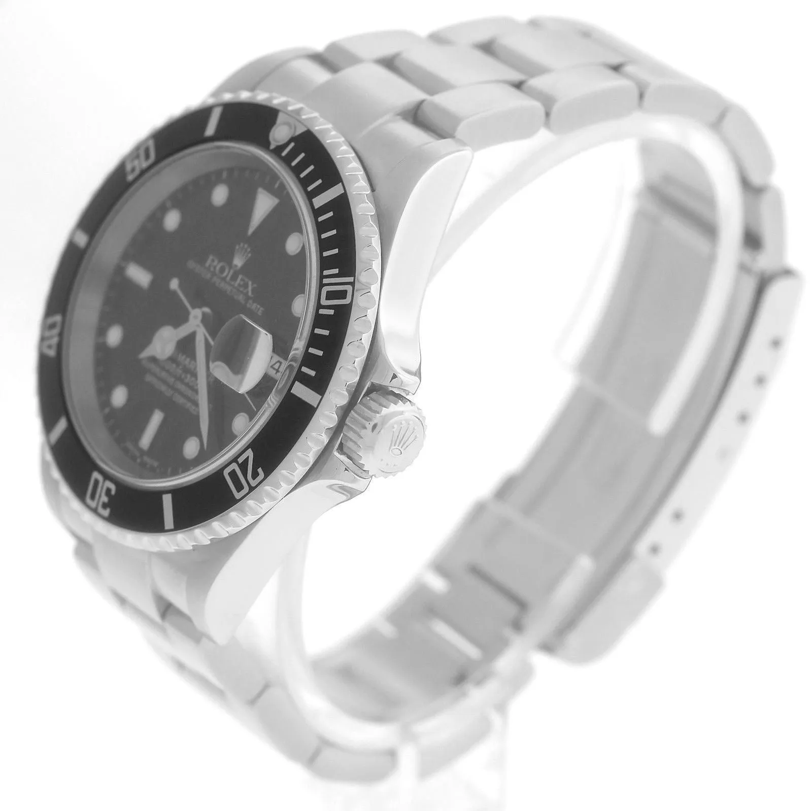 MINT Rolex Submariner Date Stainless Black 40mm NO-HOLES Dive Watch SEL 16610 T