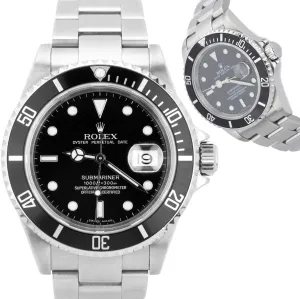 MINT Rolex Submariner Date Stainless Black 40mm NO-HOLES Dive Watch SEL 16610 T