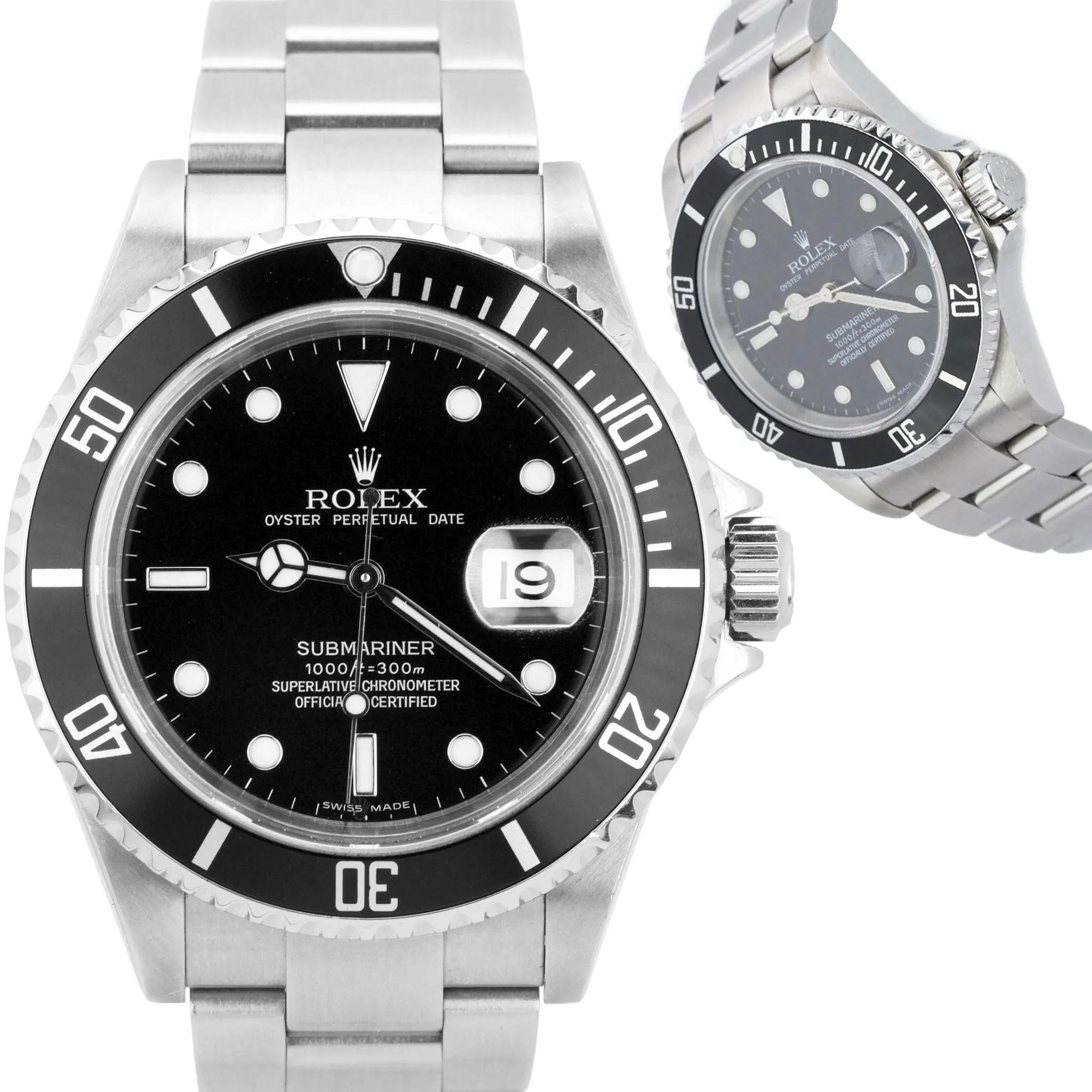 MINT Rolex Submariner Date Stainless Black 40mm NO-HOLES Dive Watch SEL 16610 T