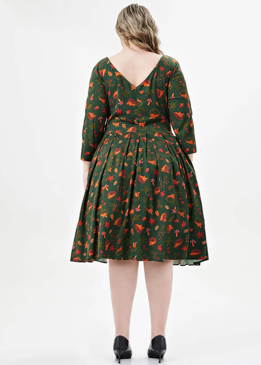 Miss Lulo Amaya Hedgehog 50's Swing Dress Green