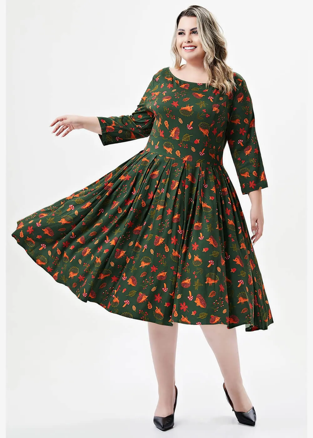 Miss Lulo Amaya Hedgehog 50's Swing Dress Green