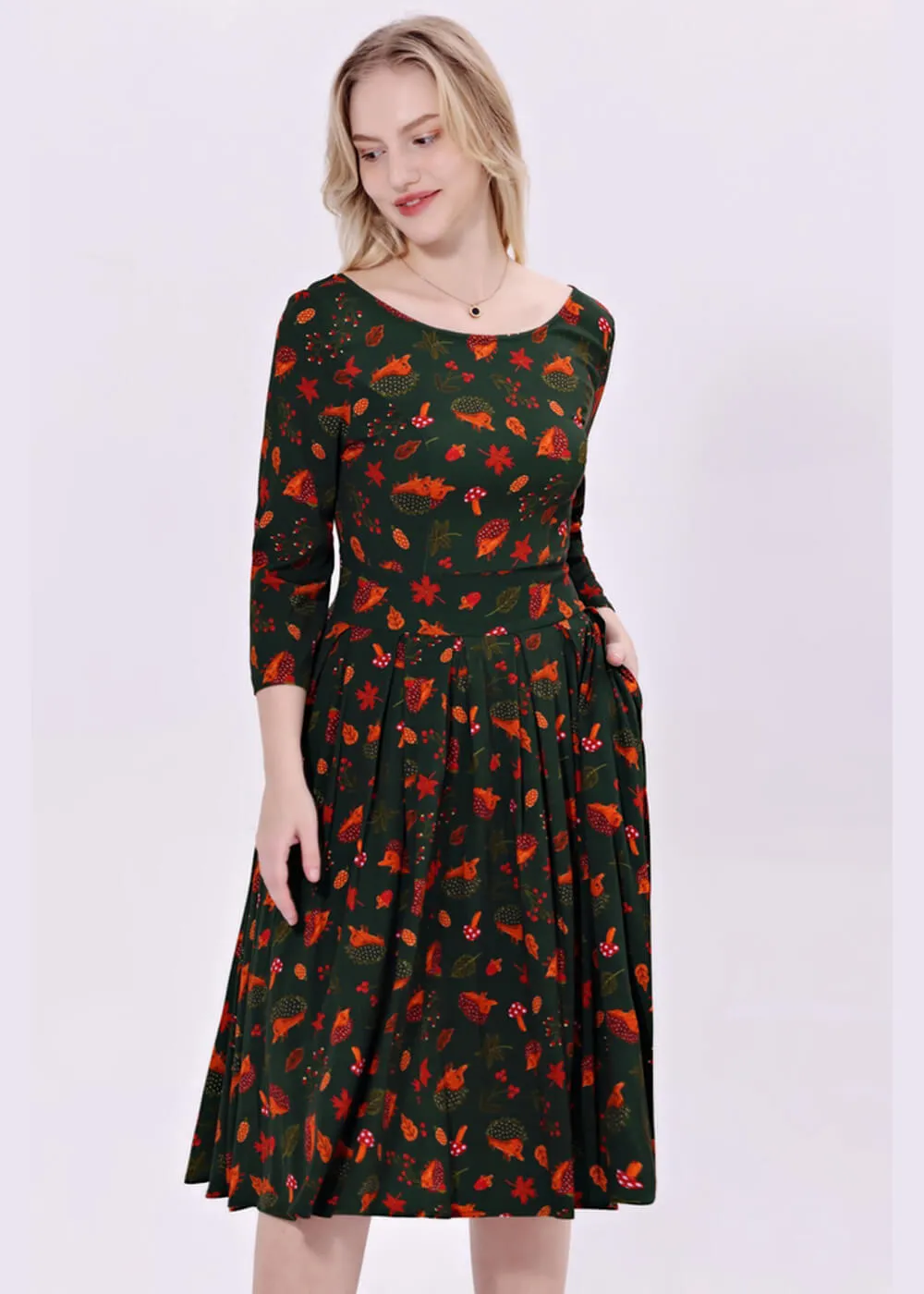 Miss Lulo Amaya Hedgehog 50's Swing Dress Green